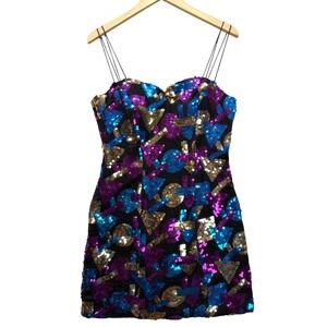 Vintage Reflections Alfred Angelo Sequin Mini Dress 90s Geometric Barbiecore